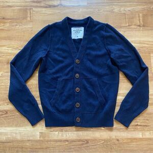 A&F Womens M Navy Blue Grandpa Cardigan Knit Varsity Soft Sweater Wool Cashmere